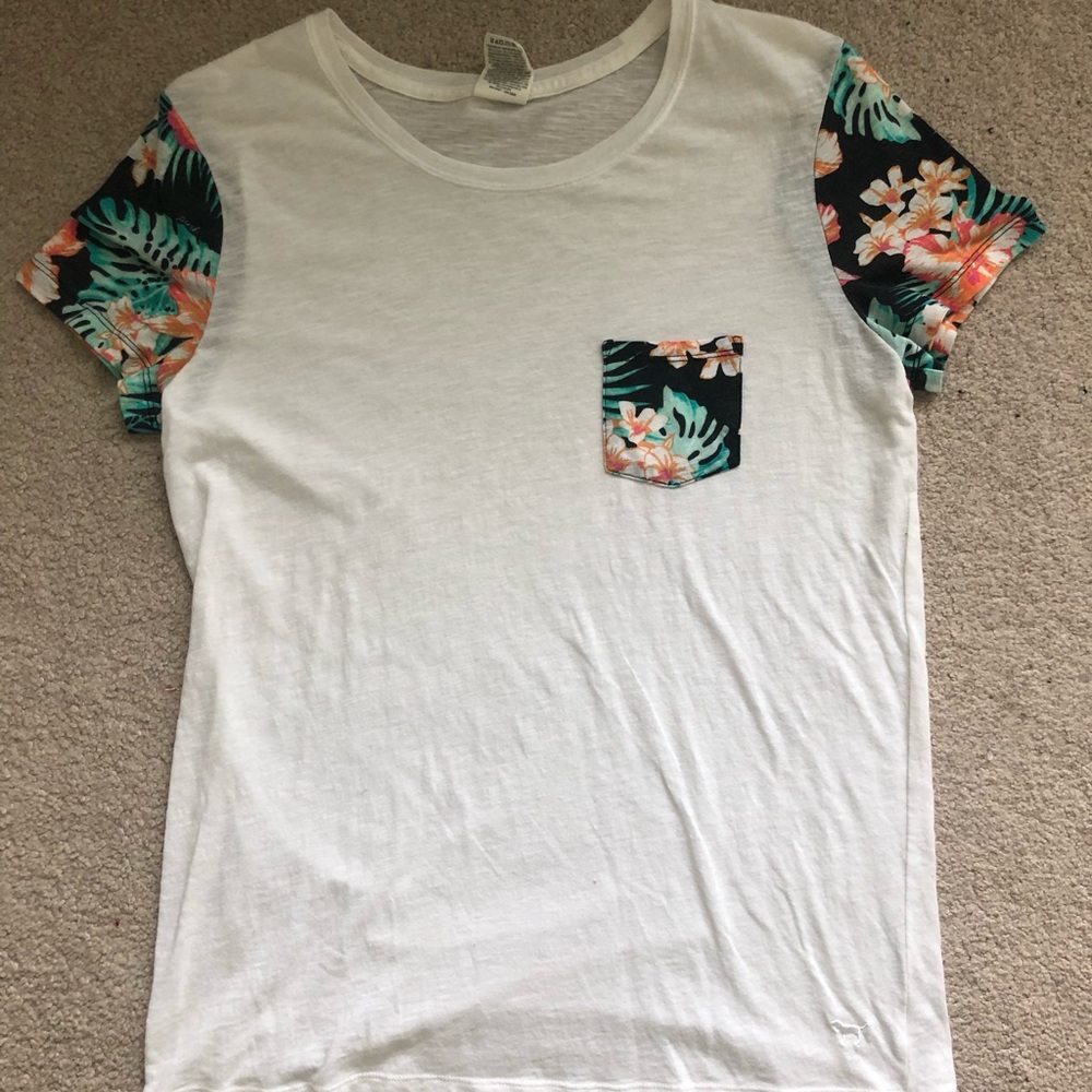 PINK Floral Print Pocket Tee